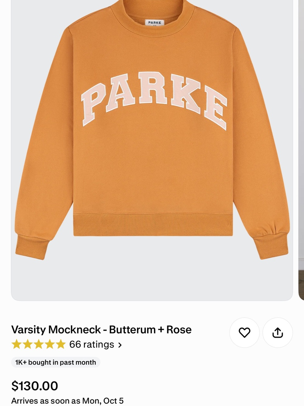 Parke Varsity Crewneck Sweater in Butterum with Rose Lettering